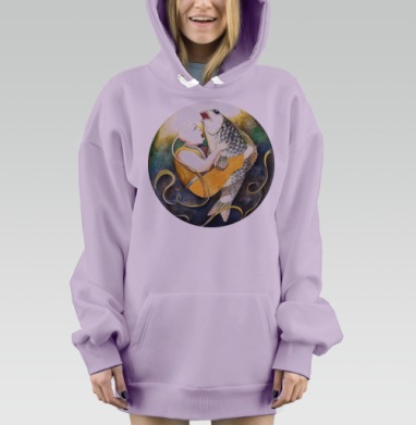 Мужчина держит рыбу в ярком эмоциональном сюжете, Hoodie Mjhigh Dig Mel, Fiolet, утепленная