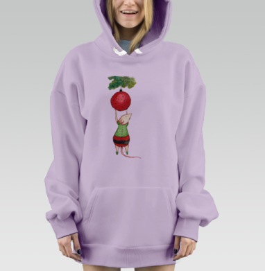 Мышь тянется к новогоднему шару Зима праздник украшения, Hoodie Mjhigh Dig Mel, Fiolet, утепленная