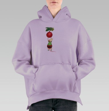 Мышь тянется к новогоднему шару Зима праздник украшения, Hoodie Oversize Fiolet, утепленная
