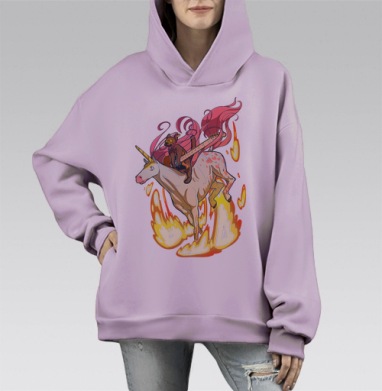 На единороге сквозь пламя, Hoodie Mono Fiolet, оверсайз, утепленная