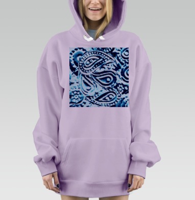Небесно голубой индийский пейсли узор тренд года, Hoodie Mjhigh Dig Mel, Fiolet, утепленная