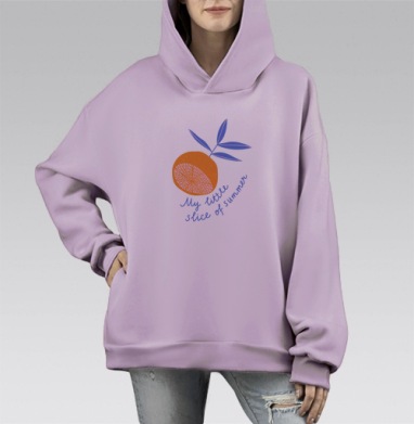Нежный апельсин с надписью моя маленькая доля лета, Hoodie Mono Fiolet, оверсайз, утепленная