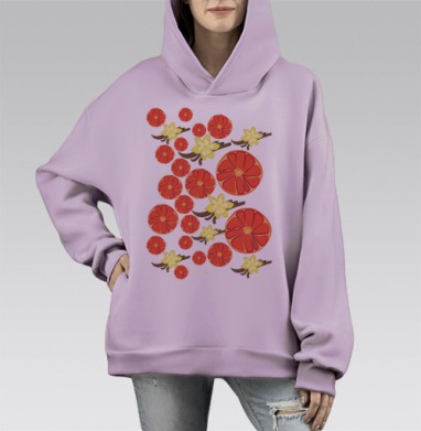 Нежный грейпфрут, Hoodie Mono Fiolet, оверсайз, утепленная