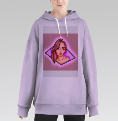 Neon Girl / Неоновая девушка, Hoodie Long Oversize Fiolet