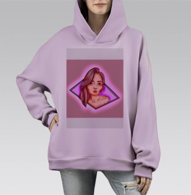 Neon Girl / Неоновая девушка, Hoodie Mono Fiolet, оверсайз, утепленная