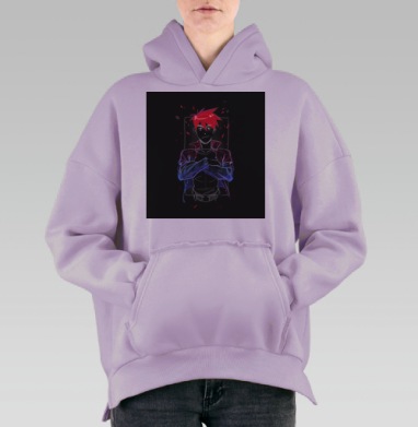 Неоновый портрет уверенного персонажа аниме Моревна, Hoodie Oversize Fiolet, утепленная