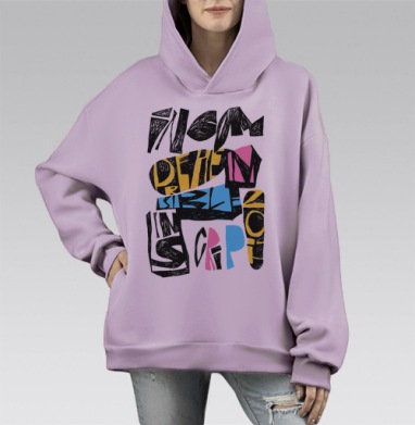 Непонятная надпись, Hoodie Mono Fiolet, оверсайз, утепленная