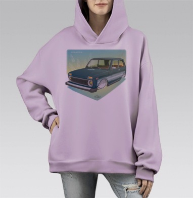 Нива на восходе, Hoodie Mono Fiolet, оверсайз, утепленная