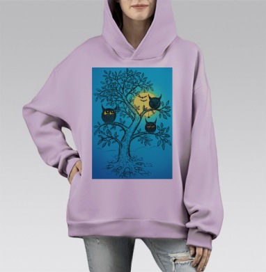 Ночная жизнь сов, Hoodie Mono Fiolet, оверсайз, утепленная