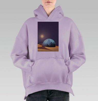 Ночное небо с пустынёй и горами в куполе волк завывание, Hoodie Oversize Fiolet, утепленная
