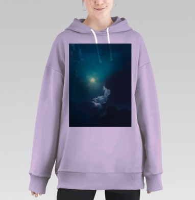 Ночное Светящееся Небо с Облаками Туманными, Hoodie Long Oversize Fiolet