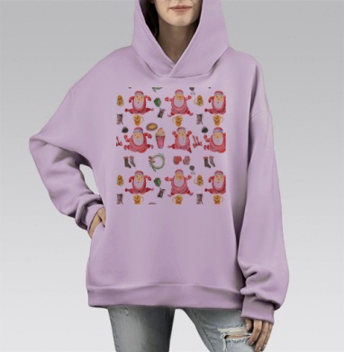 Новогодние деды морозы танцуют мышки бегают, Hoodie Mono Fiolet, оверсайз, утепленная