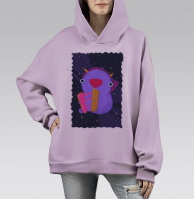 Новогодние вафли, Hoodie Mono Fiolet, оверсайз, утепленная