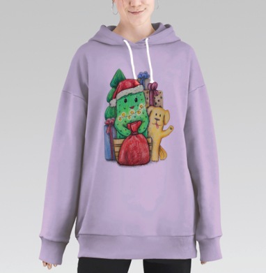 Новогодний кактус и солнечный пес, Hoodie Long Oversize Fiolet