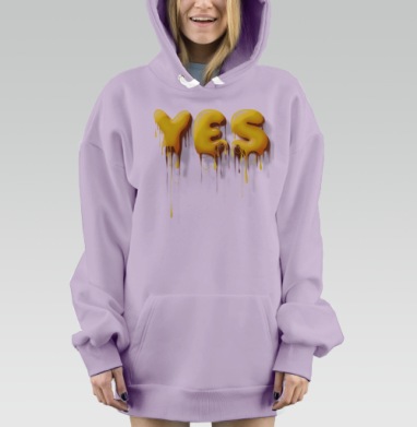 Объемные желтые капающие буквы да Yes, Hoodie Mjhigh Dig Mel, Fiolet, утепленная