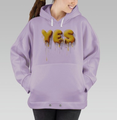 Объемные желтые капающие буквы да Yes, Hoodie Oversize Fiolet