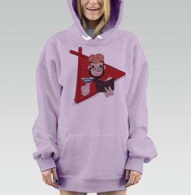 Обезьяна с книгой и бокалом Разум и знания умный дикарь, Hoodie Mjhigh Dig Mel, Fiolet, утепленная
