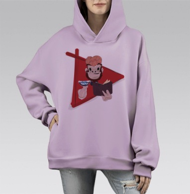 Обезьяна с книгой и бокалом Разум и знания умный дикарь, Hoodie Mono Fiolet, оверсайз, утепленная