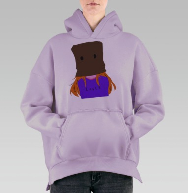 Образ с мешком на голове и надписью Неудачник на свитере, Hoodie Oversize Fiolet, утепленная