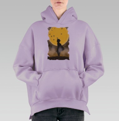 Одинокий Самурай Под Большой Луной, Hoodie Oversize Fiolet, утепленная