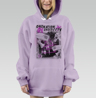 Одна нация под видеонаблюдением с граффити и камерами, Hoodie Mjhigh Dig Mel, Fiolet, утепленная