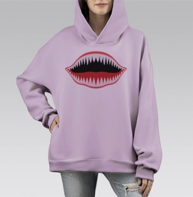 Опасный Красный Рот Острыми Зубами, Hoodie Mono Fiolet, оверсайз, утепленная