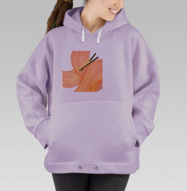 Оранжевые волны с японскими палочками в минимализме стиль графики, Hoodie Oversize Fiolet