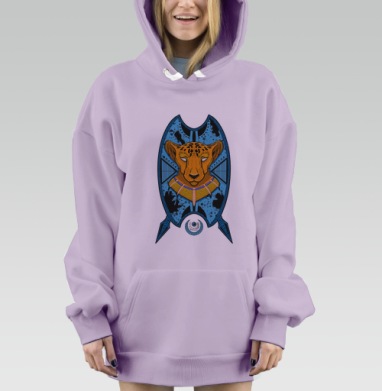 Оранжевый ягуар в синем щите с мистическими символами, Hoodie Mjhigh Dig Mel, Fiolet, утепленная