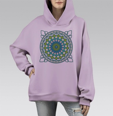Орнамент Востока, Hoodie Mono Fiolet, оверсайз, утепленная