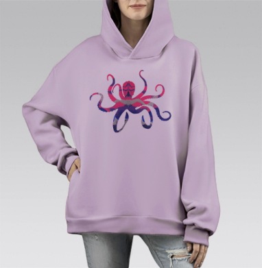 Осьминог, Hoodie Mono Fiolet, оверсайз, утепленная