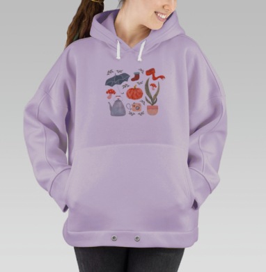Осенний уют с тыквой и зонтом на сером фоне, Hoodie Oversize Fiolet
