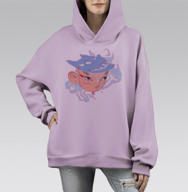Парень с маской, Hoodie Mono Fiolet, оверсайз, утепленная