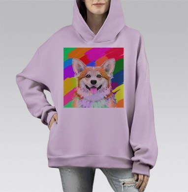 Пёс корги, Hoodie Mono Fiolet, оверсайз, утепленная