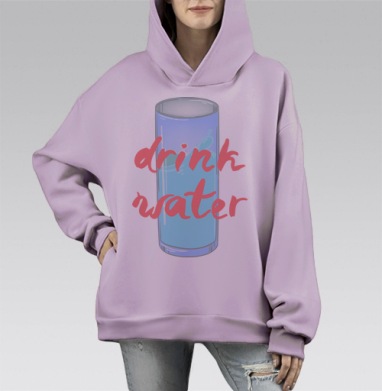 Пейте воду, Hoodie Mono Fiolet, оверсайз, утепленная