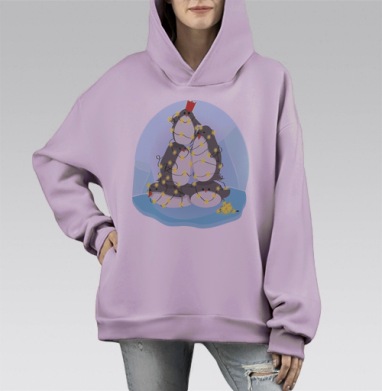 Пингвины с гирляндой, Hoodie Mono Fiolet, оверсайз, утепленная