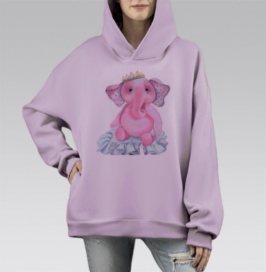 Pink elephant princess / Розовый слон-принцесса, Hoodie Mono Fiolet, оверсайз, утепленная