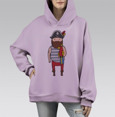 Пират с попугаем, Hoodie Mono Fiolet, оверсайз, утепленная