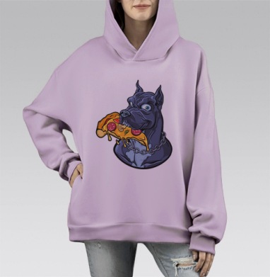 Питбуль с пиццей на ярком фоне пиццей на ярком фоне, Hoodie Mono Fiolet, оверсайз, утепленная