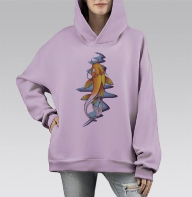 Плывущий кои, Hoodie Mono Fiolet, оверсайз, утепленная