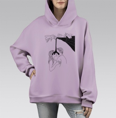 Поцелуй под сладким дождем, Hoodie Mono Fiolet, оверсайз, утепленная
