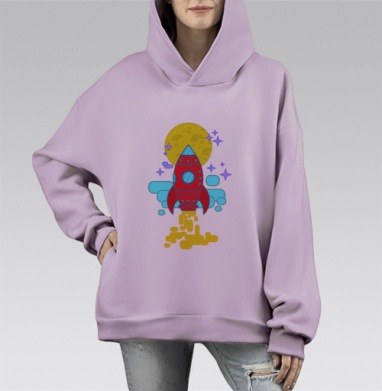 Полет на Луну, Hoodie Mono Fiolet, оверсайз, утепленная