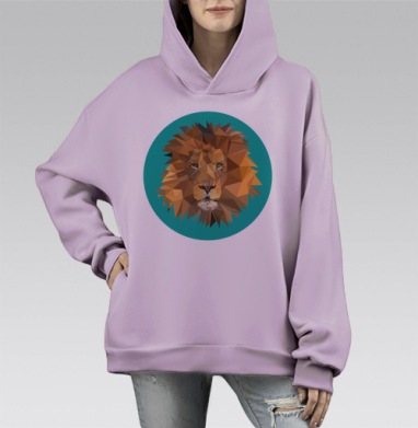 Полигональный лев, Hoodie Mono Fiolet, оверсайз, утепленная