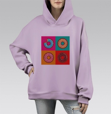 Pop art donut / Пончик в стиле поп-арт, Hoodie Mono Fiolet, оверсайз, утепленная