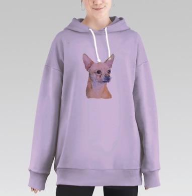 Портрет маленького чихуахуа с иронией Рэмбо, Hoodie Long Oversize Fiolet