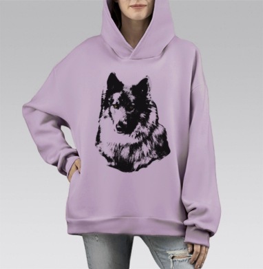Потомок северного волка и лайки, Hoodie Mono Fiolet, оверсайз, утепленная