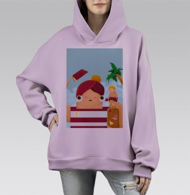 Прогулка на пляж, Hoodie Mono Fiolet, оверсайз, утепленная