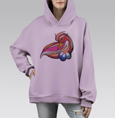 Птица Счастья, Hoodie Mono Fiolet, оверсайз, утепленная