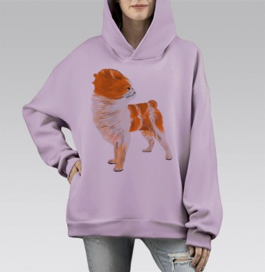 Пушистая маленькая собака с гордым взглядом львиное сердце, Hoodie Mono Fiolet, оверсайз, утепленная