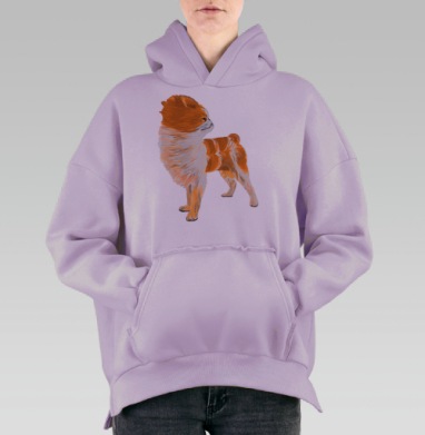 Пушистая маленькая собака с гордым взглядом львиное сердце, Hoodie Oversize Fiolet, утепленная