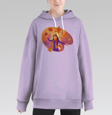 Радостная девушка ловит осенние листья свободы счастья, Hoodie Long Oversize Fiolet